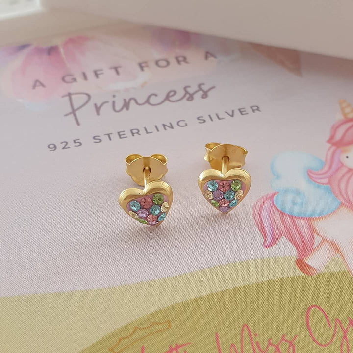 GOLD PLATED 925 STERLING SILVER HEART EARRINGS, 6MM