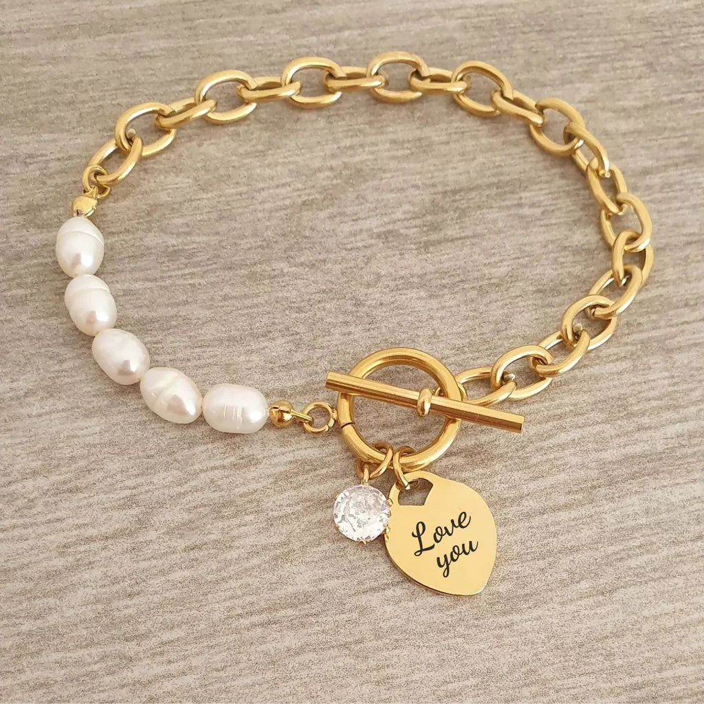 Gold Personalized CZ Pearl bracelet (Ready in 4 days!)