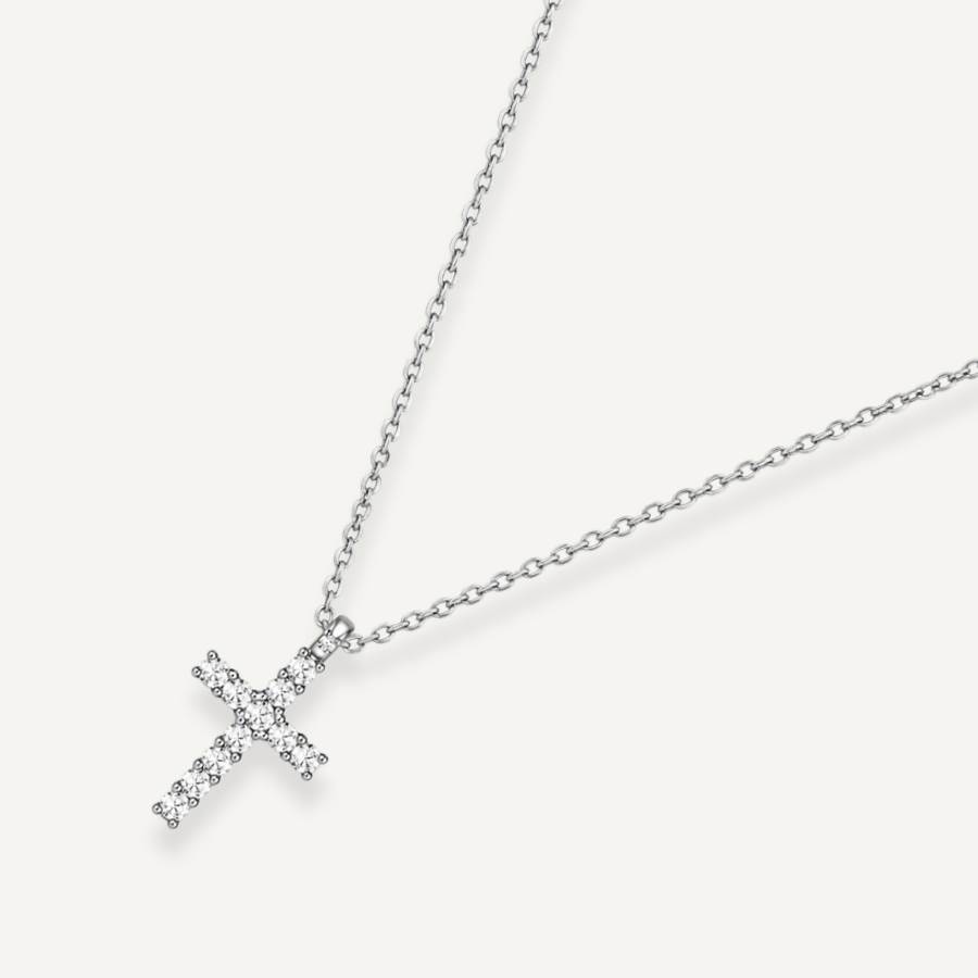 SILVER GRACE CZ CROSS NECKLACE