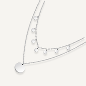 SILVER LAYERED DISC DROP NECKLACE