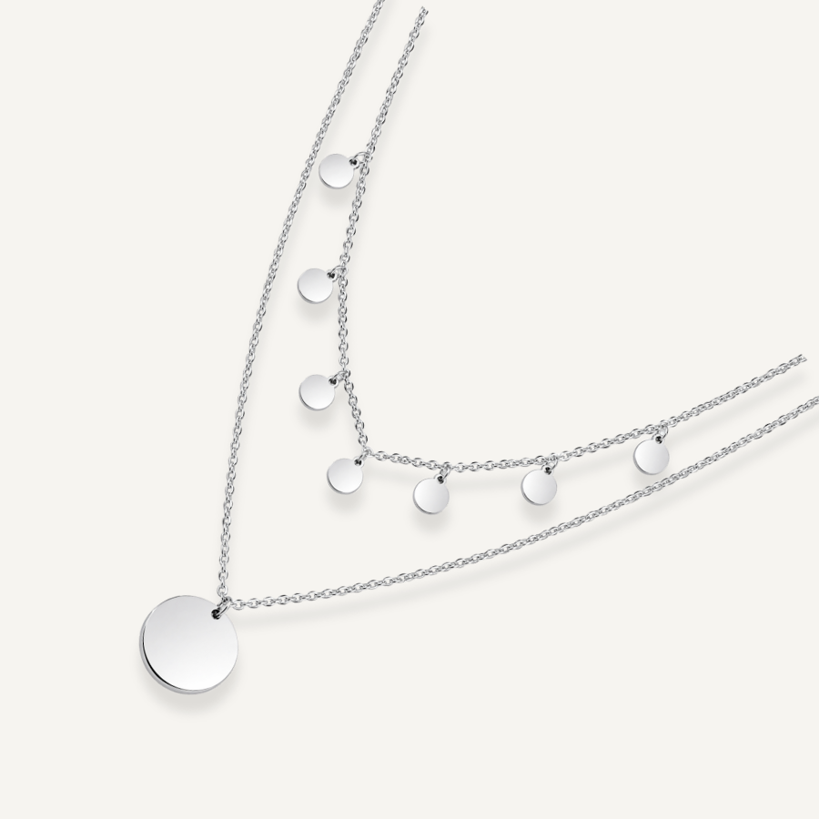 SILVER LAYERED DISC DROP NECKLACE