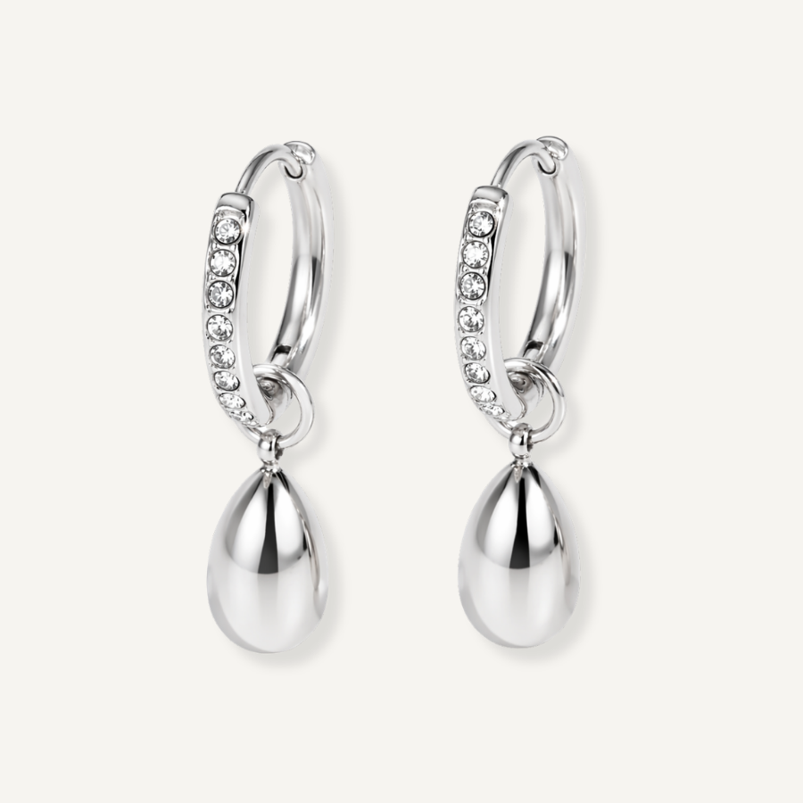 SILVER CHAMPAGNE DANGLE HOOPS
