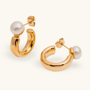 Goldie Pearl Hoops - Water & Tarnish Proof