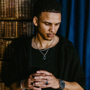 HOMME MENS BLACK PENDANT NECKLACE