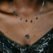 SILVER LAYERED DISC DROP NECKLACE