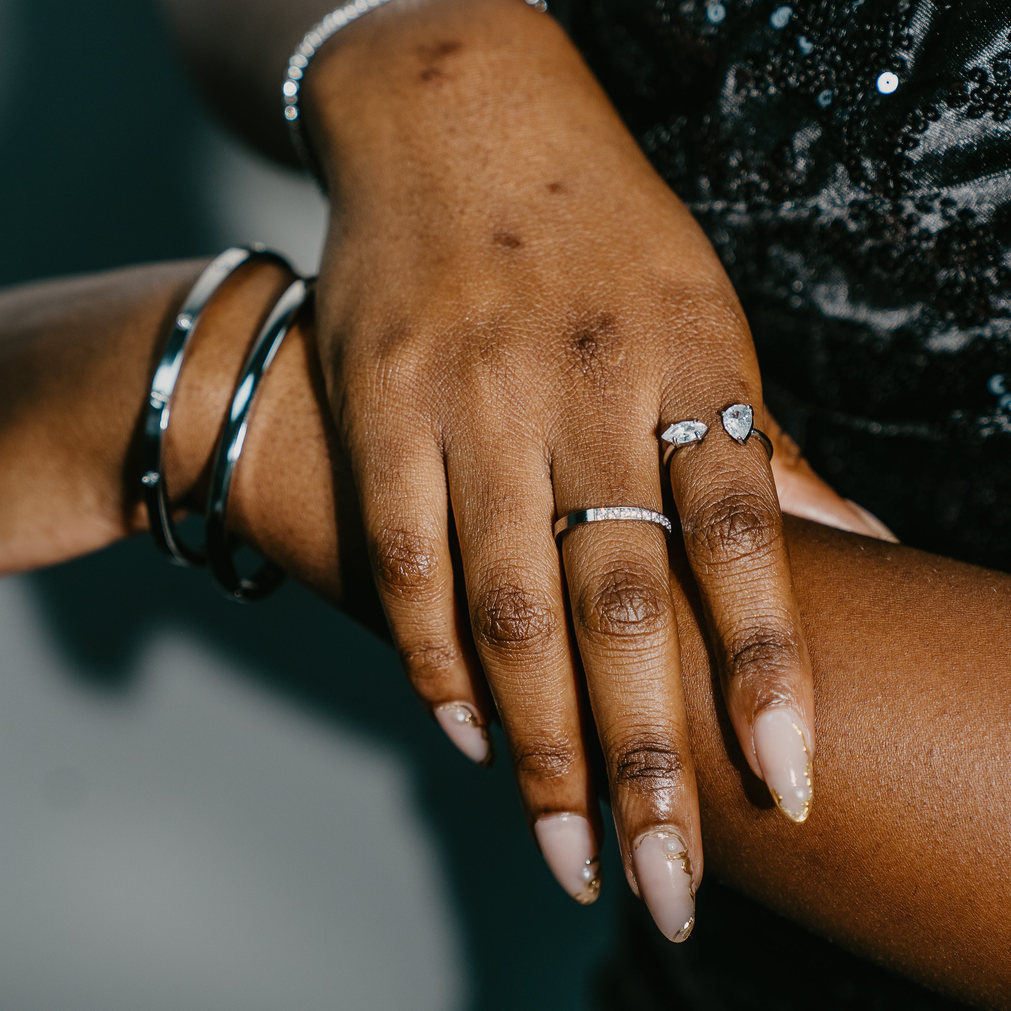 SILVER CINDY CUBIC ZIRCONIA ADJUSTABLE RING