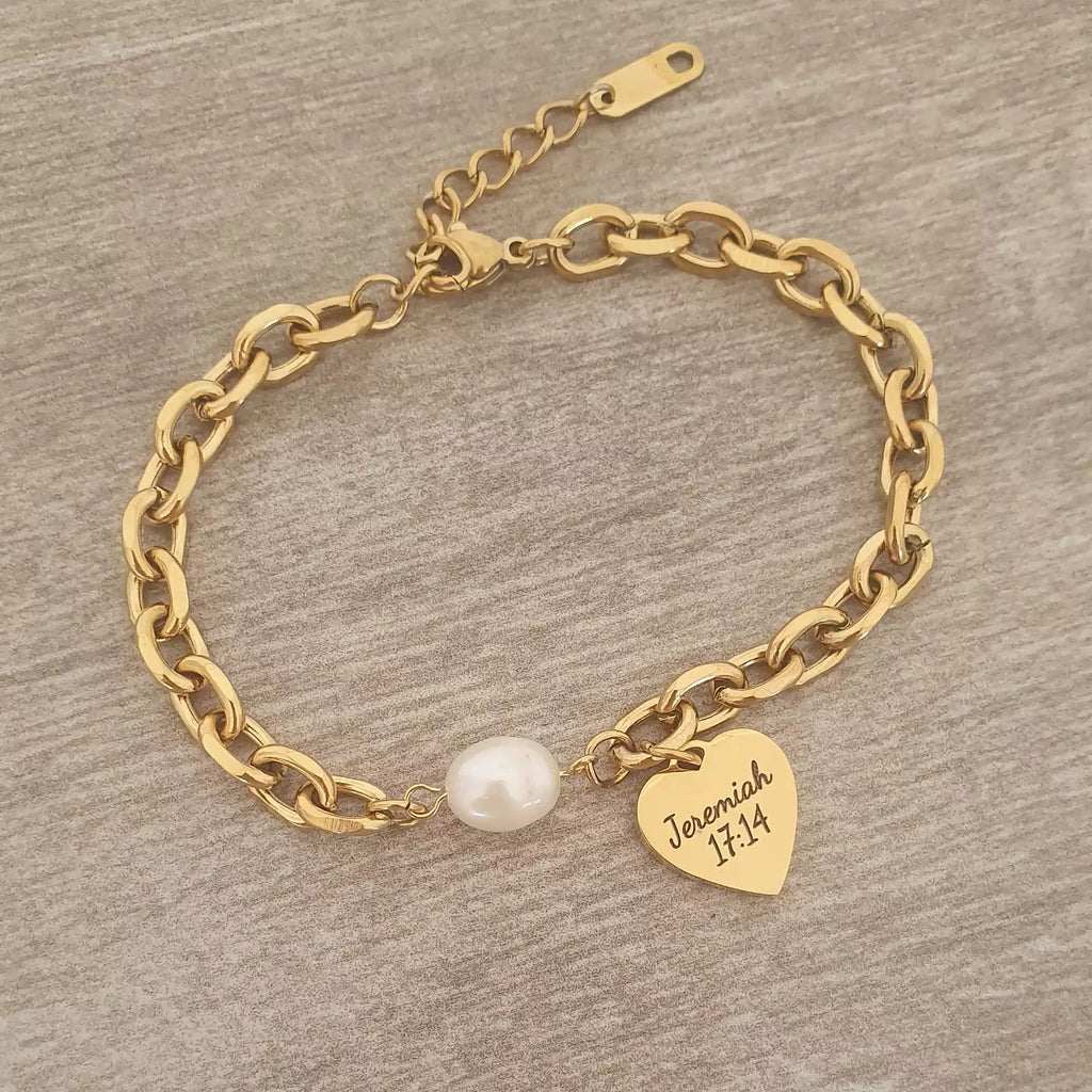 Gold Personalized Bracelet with Pearl, Adjustable Size (Ready in 4 days!)