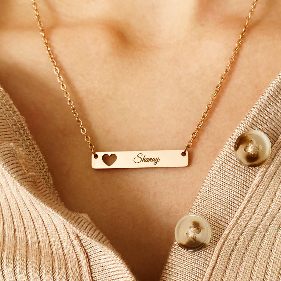 Personalised Cursive ♡ Bar Necklace - READY IN 4 DAYS ( Available in Gold, Rose - Gold or Silver )